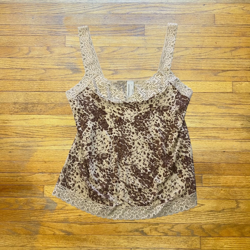 Ballard & Hanson Animal Print Lace Trim Camisole Tank Top Brown Tan Small